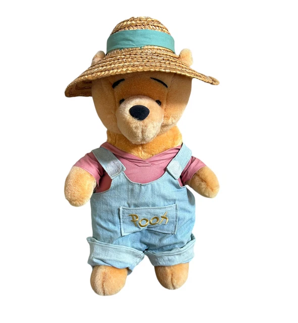 Disney Vintage Winnie the Pooh Denim Overall With Hat GARDEN POOH 14" Plush