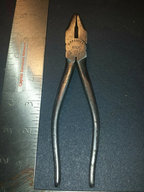 Vintage KRAEUTER No. 1830-6-1/2 Lineman Pliers w/Side Cutters Made in USA