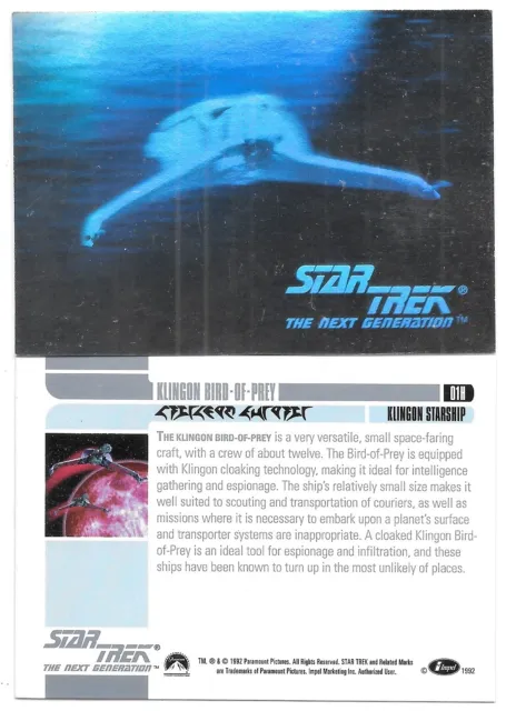 Star Trek Next Generation Klingon Bird of Prey Hologram 01H Card 1992 Impel NM