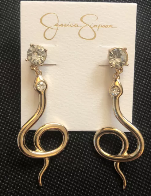 Jessica Simpson Gold Tone Snake Drop Earrings With Cubic Zirconia Accents NWT