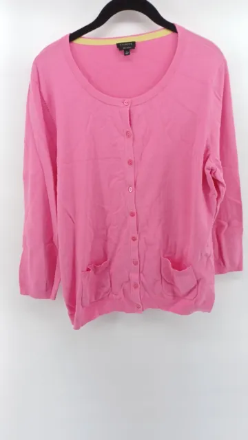 Talbots Women's Button-Down Cardigan Large Pockets Pink Pima Cotton.