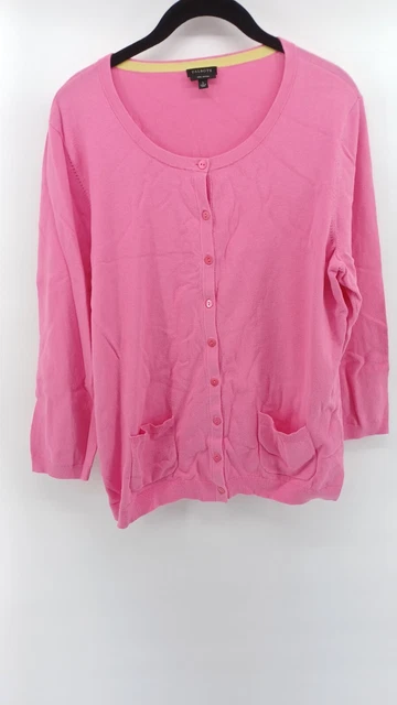 Talbots Women's Button-Down Cardigan Large Pockets Pink Pima Cotton.