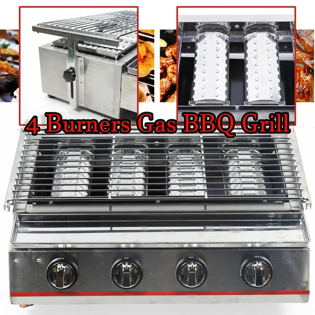 4-Flammen Edelstahl Brenner LPG Gasgrill Gasbräter Gas Grill Gastro Tischgrill