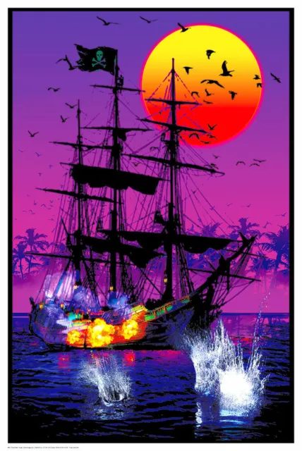 Pirate Ship Battle - Blacklight Poster - 24X36 - 457