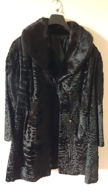 Manteau De Luxe En Astrakan Noir Pour Femme - Taille L/XL, Doublure Acétate, Vintage En Excellent état