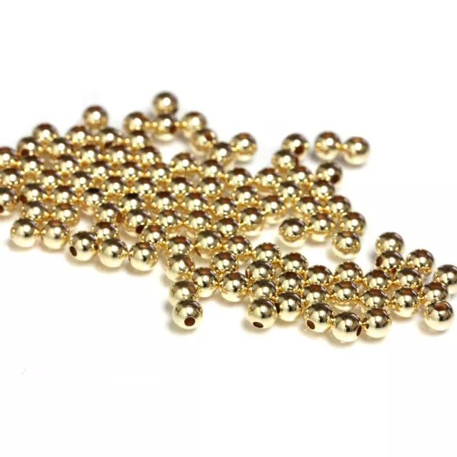 100-Yellow Gold Filled 4mm Round Smooth Polished Beads Seamless Spacer 14/20 14k