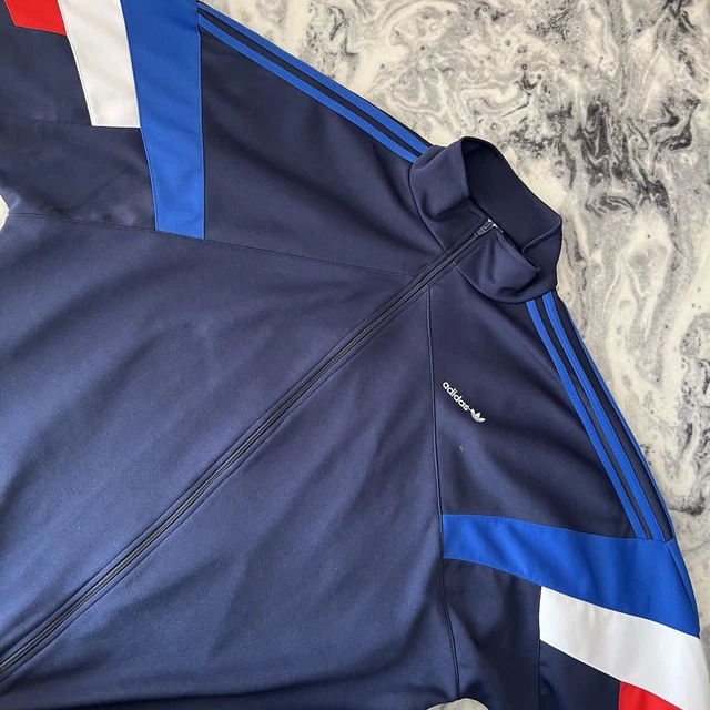 Giacca tuta top vintage Adidas anni '80 blu retrò a righe cerniera completa 46/48