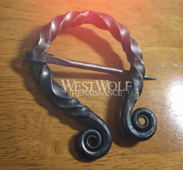 Hand-Forged Irish Style Twisted Black Steel Brooch or Cloak Pin -- Celtic/Viking