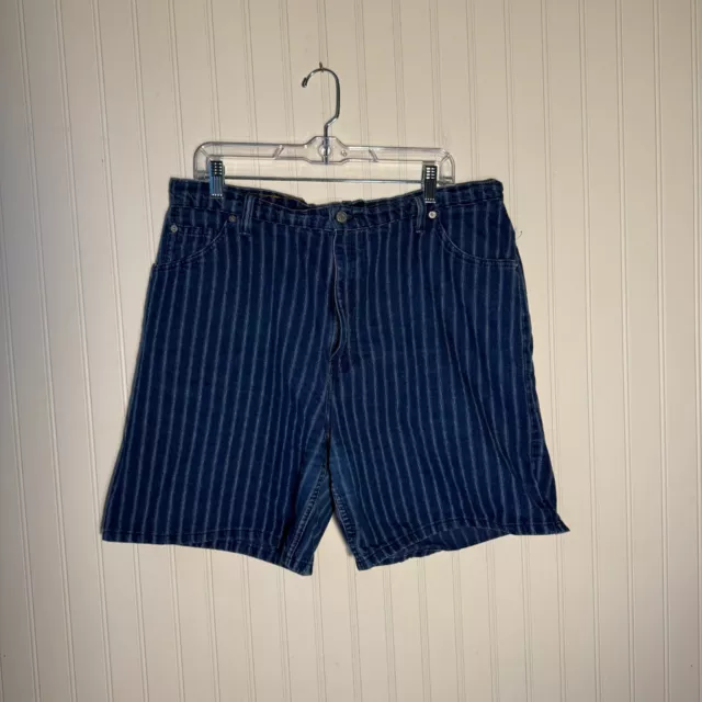 Vintage Levi's 922 Striped Denim Shorts Womens Size 18W Blue Orange Tab USA