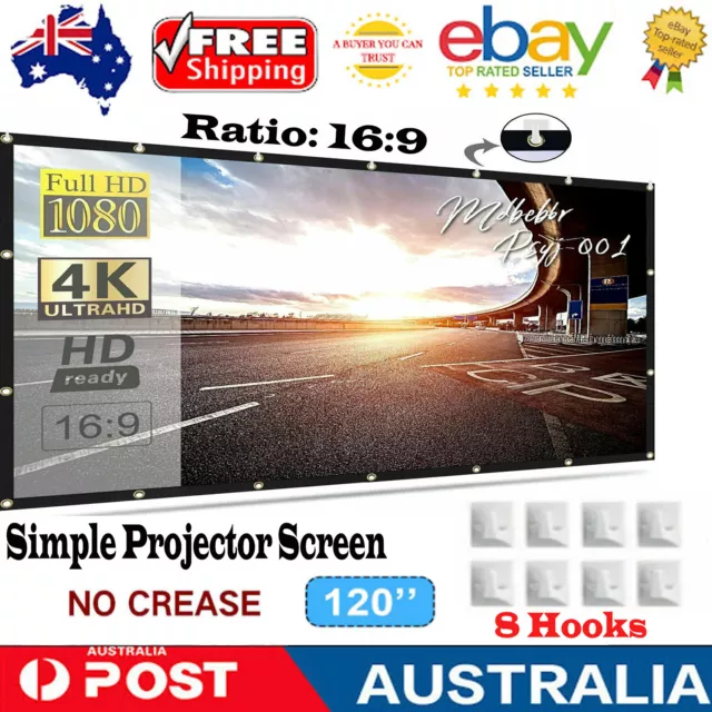 120 inch Portable Foldable Projector Screen 16:9 HD Home Cinema Theater 3D Movie