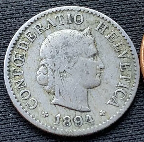 1894 Switzerland 5 Rappen Coin VF  ( 2 Million Minted ) Better Circulated  #M299