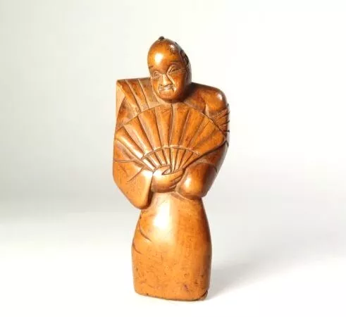 Japan Antique Netsuke human fan inro ojime sagemono rare Meiji era Original