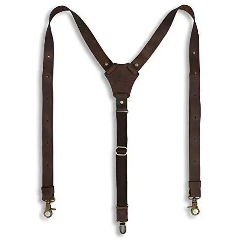 Suspenders Dark Brown Leather Flex Slim 1 inch | Wiseguy Original