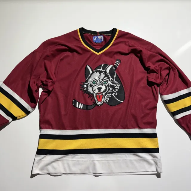 Chicago Wolves Vintage 90s Starter Hockey Jersey IHL Maroon 