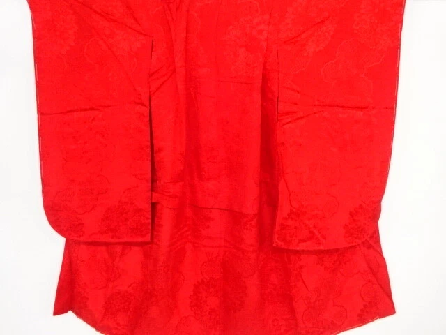 35878# Japanese Kimono / Antique Juban For Girls / Kinsha / Woven Cloud & Fl