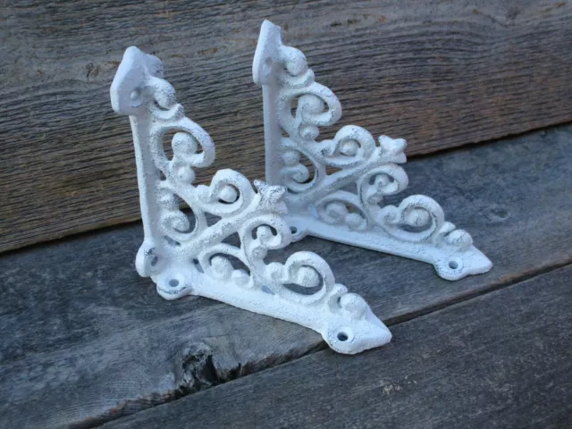 2 Antique Style Shelf Brace Wall Bracket Cast Iron Brackets SMALL White