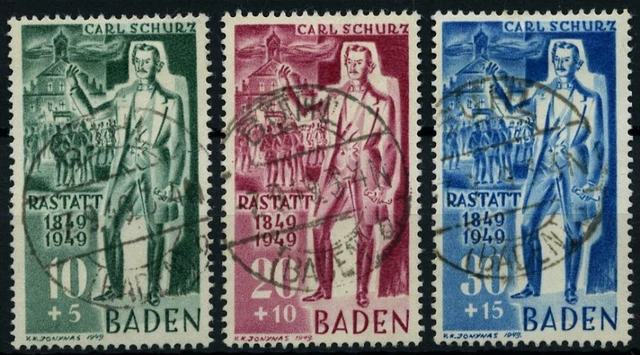 BADEN 50-52 o, 1949, Schurz, Prachtsatz, Endwert gepr. Schlegel, Mi. 120.-