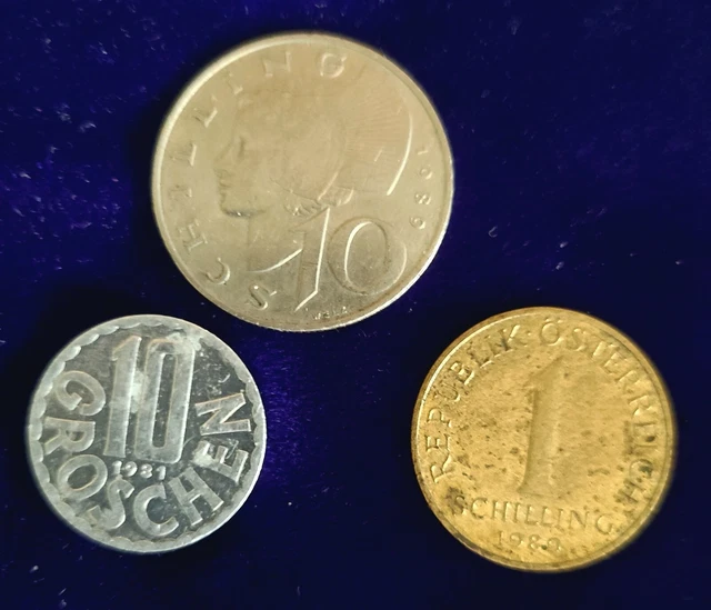 Vintage COINS MONEY Austria Schilling Groschen COIN LOT (3) 1981 1981 1989