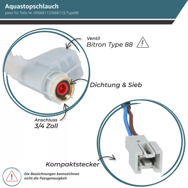 Aquastopschlauch geeignet für Bosch Siemens Spülmaschine 00668113 668113 TYP 88 3