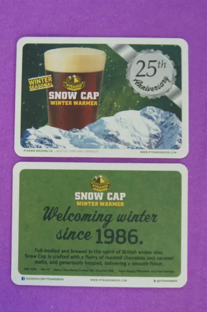 Beer Brewery COASTER ~*~ PYRAMID Brewing 25th Anniversary Snow Cap Winter Warmer