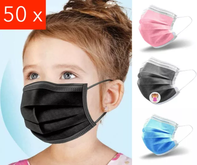 50x Kids Face Masks Disposable Child Children's Surgical Mask Protective 3Layer/