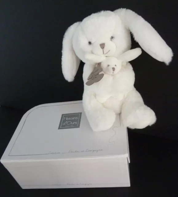 X6. DOUDOU PELUCHE HISTOIRE D'OURS LAPIN bébé ds sa valisette blanc HO2641 NEUF