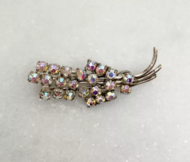 Vintage Strass Brosche - Modeschmuck - Aurora Borealis irisierend - Blumenstrauß