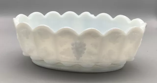 Vintage Westmoreland White Milk Glass Oval Paneled Harvest Grape Pattern Bowl