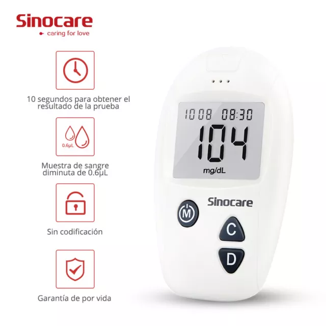 Sinocare Accu 50/100 Tiras reactivas Monitor de glucosa en sangre glucómetro ES 3