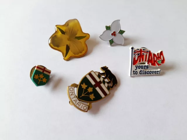 Vintage Ontario Canada Souvenir Pins Lot of 5 Trillium Shield Flag