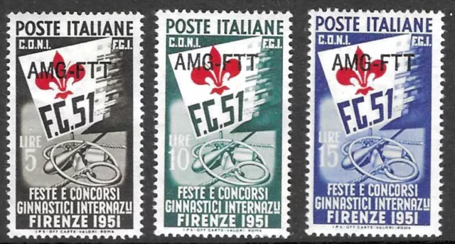 Stamps Italy Trieste Zone A 1951 Gymnast Fest opt AMG-FTT MNH set of 3 SG203-205