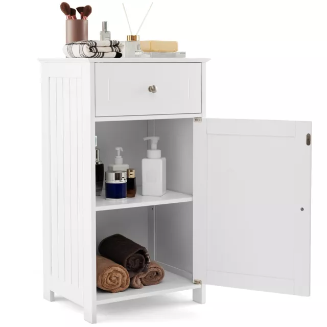 Single Door Bathroom Floor Cabinet Wood Storage Organizer Adjustable Shelves