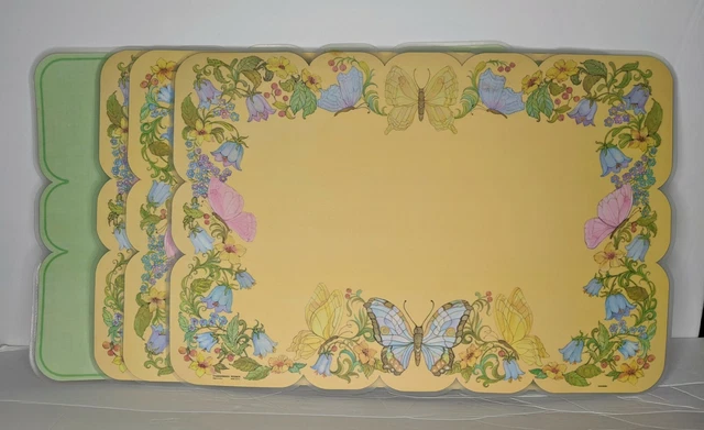 Vintage Laminated Placemats Nature Butterflies Flowers Double Sided Flowers  4