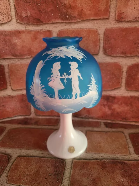 Vintage Westmoreland Fairy Lamp Frosted Blue Boy Girl Milk Glass