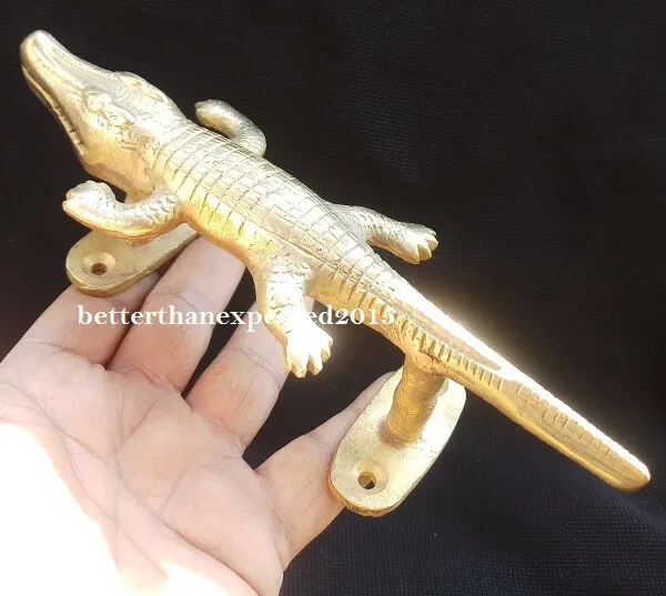 Crocodile Alligator Shape Vintage Finish Handmade Solid Brass Door Pull Handle