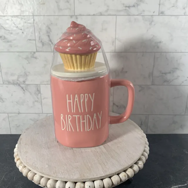 New Rae Dunn Artisan Collection HAPPY BIRTHDAY Coffee Mug With Cupcake Topper!