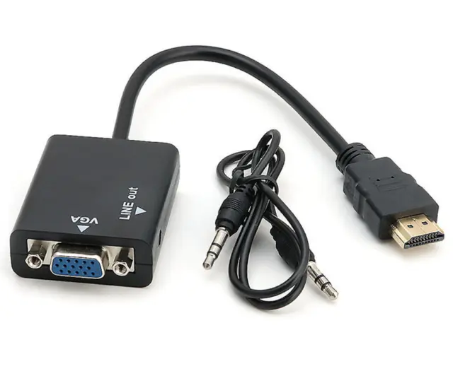 HDMI Male to VGA With Audio HD Video Cable Converter Adapter 1080P for PC"1