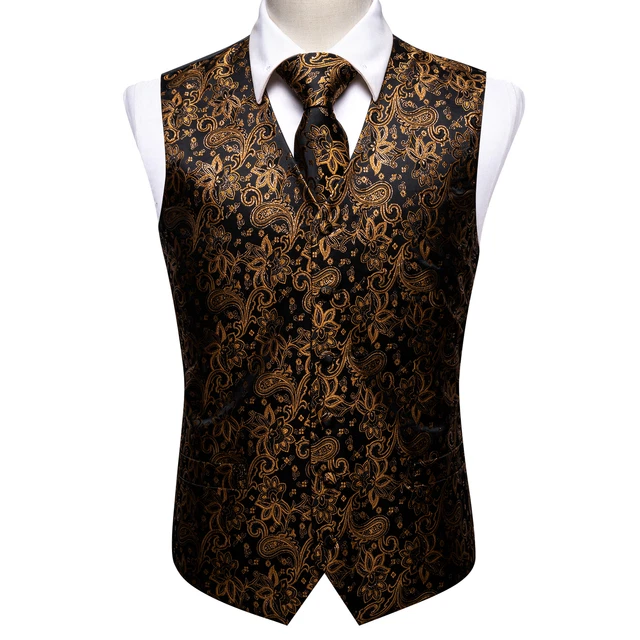 Giacomo da uomo oro floreale seta jacquard tessuto gilet senza maniche set cravatta