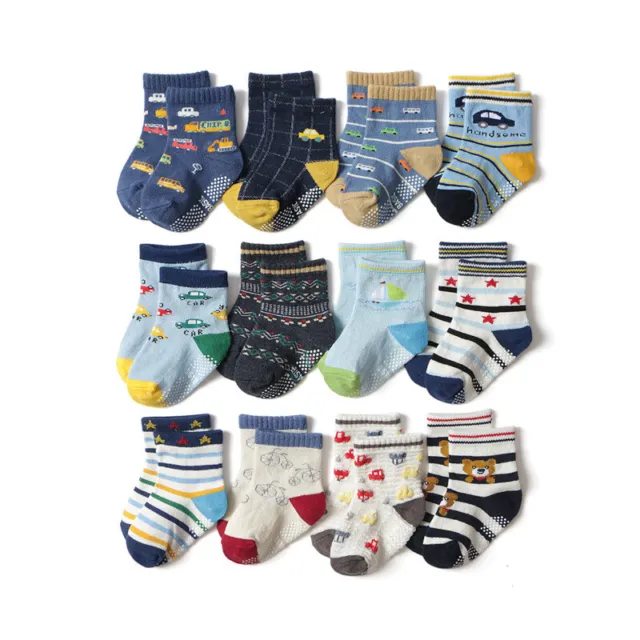 Toddler Grip Socks 12 Pairs Baby Boy Infant Kid Children Anti-slip Socks for 0-5