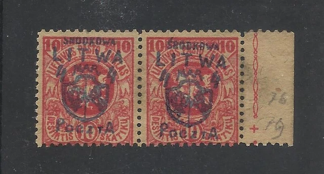 POLAND 1919 CENTRAL LITHUANIA KOWIEŃSK 4MARK MH* ERRORS "s" PAIR  rare sig.OVPT