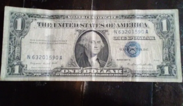 Circulated ONE DOLLAR SILVER CERTIFICATE Series 1957a Blue seal