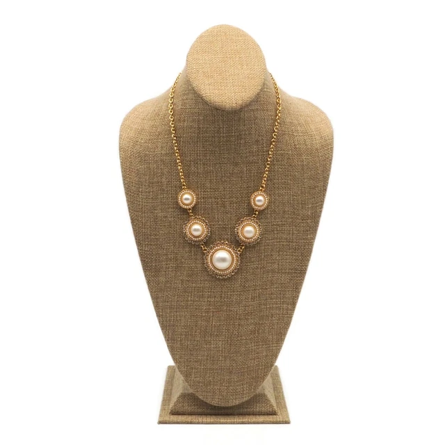 Charming Charlie Gold Tone Crystal Rhinestone Faux Pearl Fashion Bib Necklace