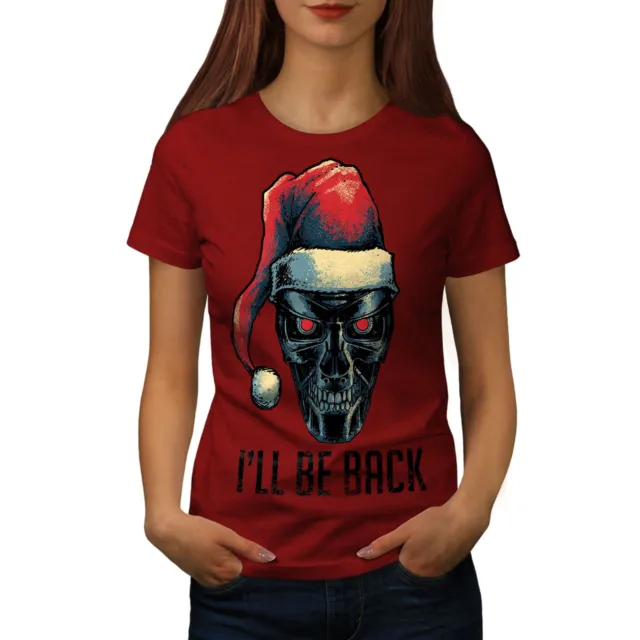 T-shirt donna Wellcoda Droid teschio di Natale, maglietta stampata design casual