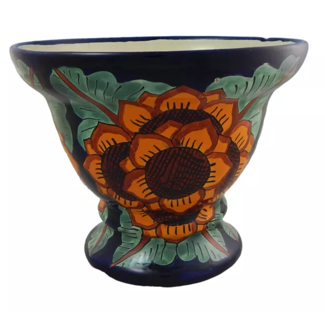 Mexican Ceramic Footed Planter Pot Garden Hand painted Talavera # 04