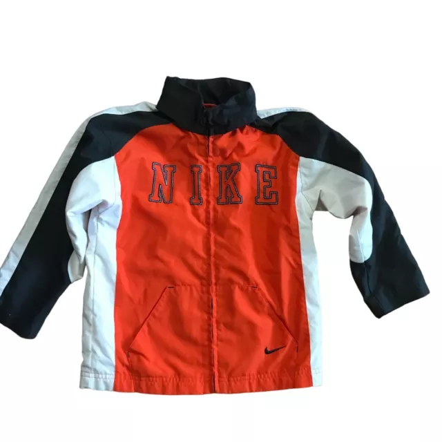 Nike Spellout Boys Size 6 Orange Grey White Full Zip Hidden Hood Jacket