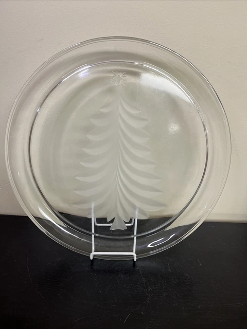 Indiana Glass Hometrends Satin Frost Christmas Tree 13" Serving Platter WOB