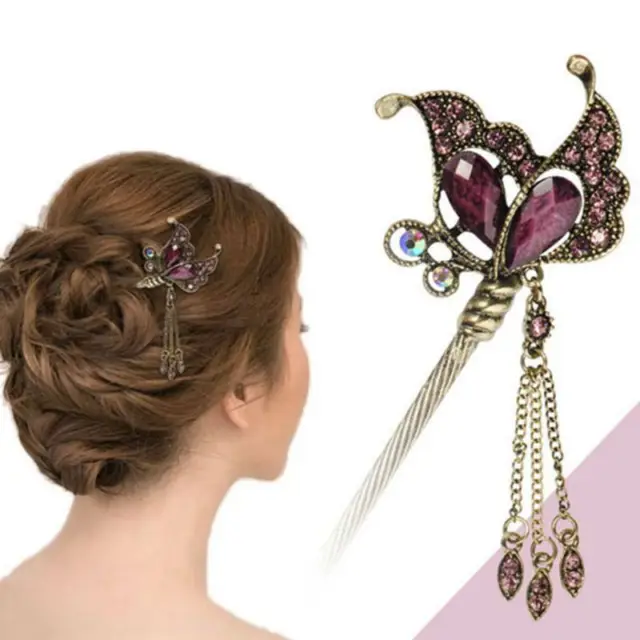 Flower Hairpin Jewelry Rhinestone National Style Festival Women Chinese Style O3