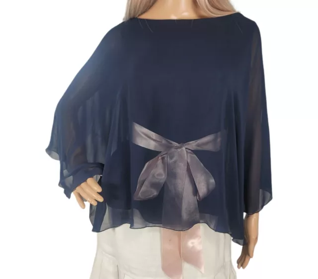 R.E.D. VALENTINO Navy Blue Top Blouse Pink Blush Bow Sz 44