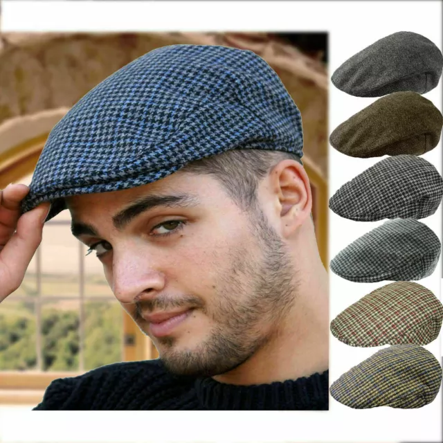 Tweed Check  Flat Cap Vintage Herringbone Wool Mix Gatsby Baker Boy Newsboy