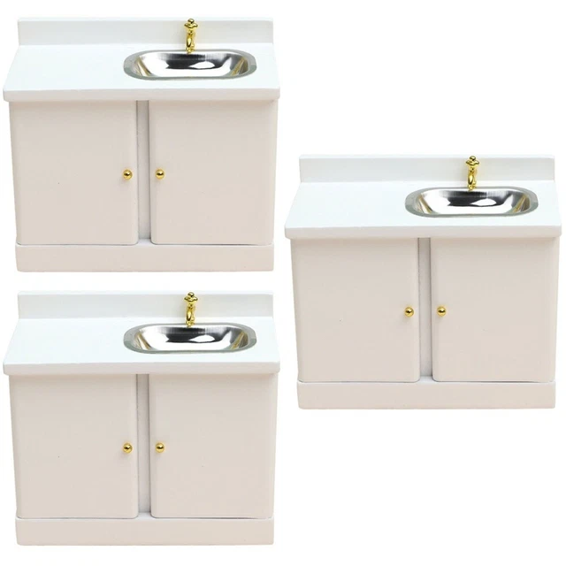 3 piezas fregadero de cocina casa de muñecas armario miniatura armario de cocina mini armario de madera